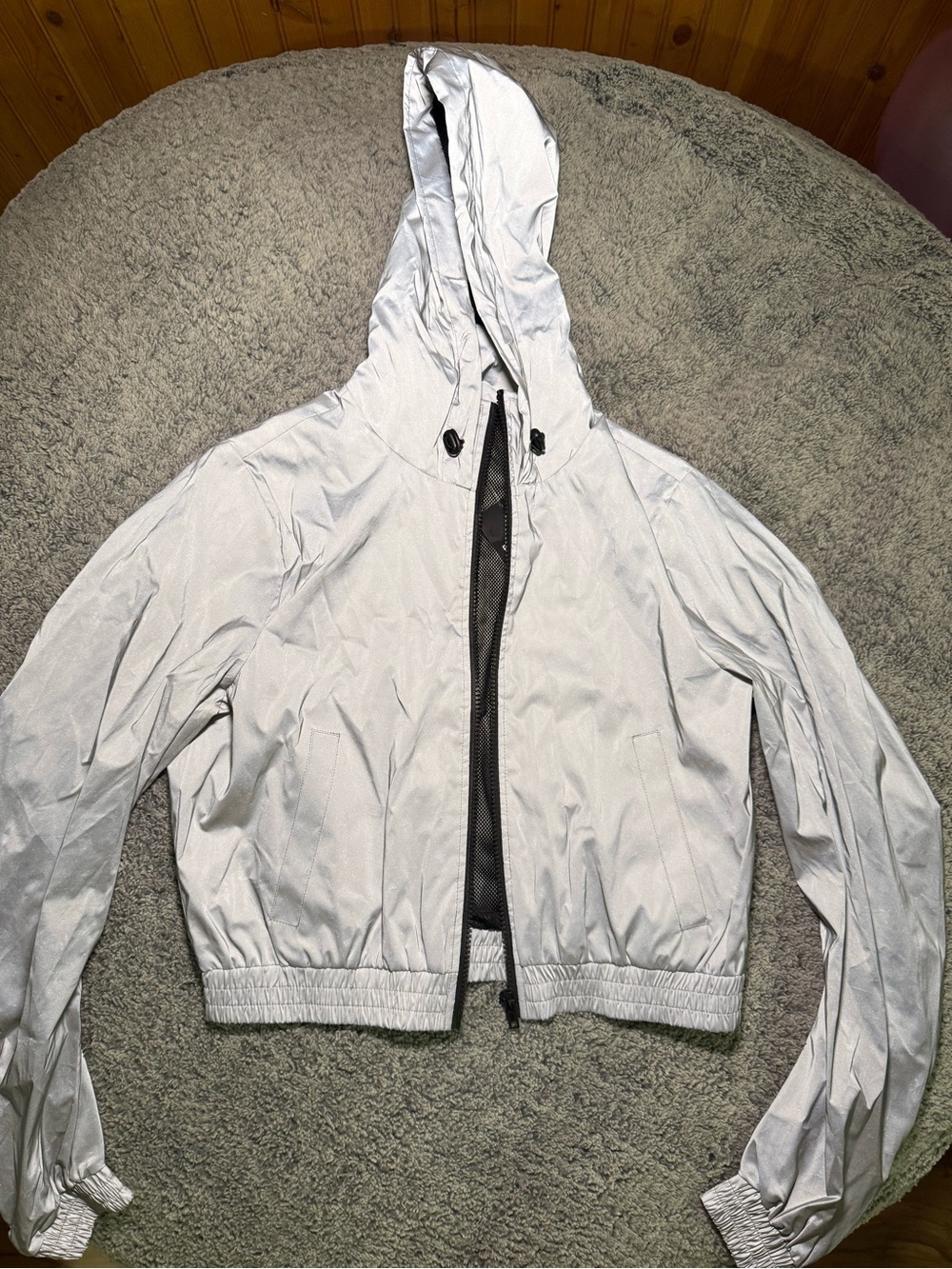 Forever 21 Silver Reflective Hooded Bomber Jacket